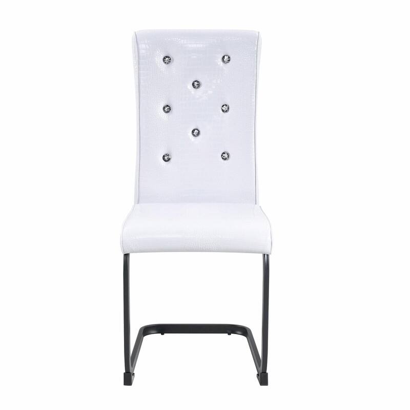 Set of 2 Retro Alligator Skin Upholstered Dining Chairs with Crystal Buckle Design & Faux Leather