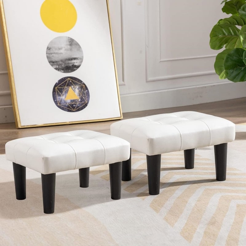Small white 2025 leather ottoman
