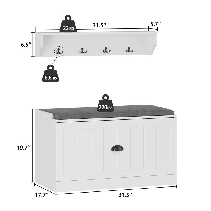 Combo Hall Tree Storage Bench Entryway Shelf Coat Rack Cloest Armoire