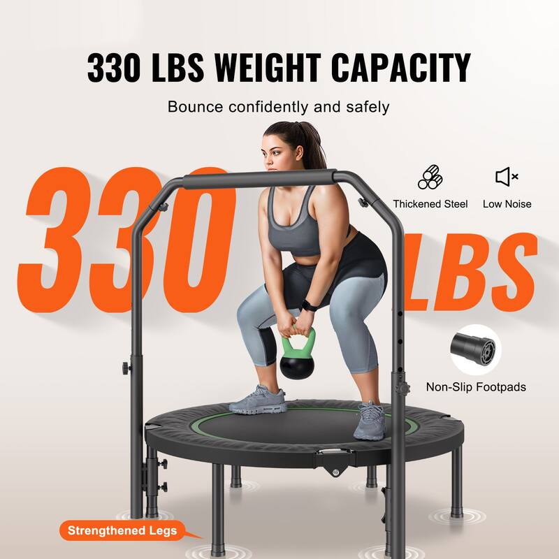 Black-Green Steel Fitness Trampoline, Adjustable Handle, Foldable