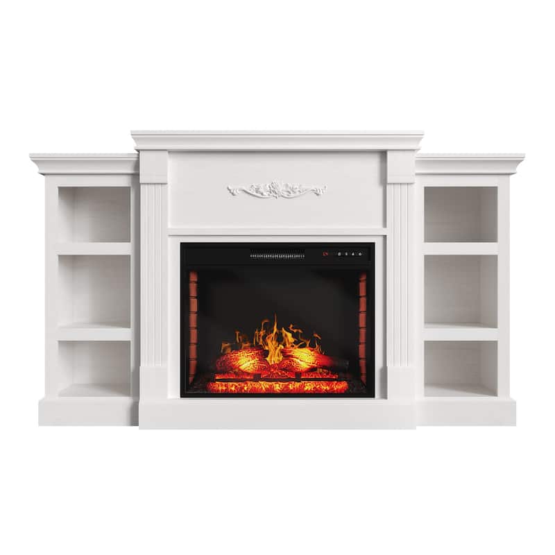 70" Wood Classical Fireplace TV Stand with 28" Electric Fireplace