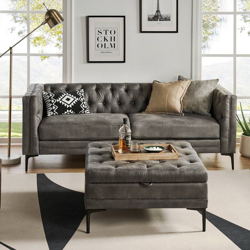 Ipiutak Modern 2 - Piece Upholstered Button-tufted Sectional with Storage Ottoman