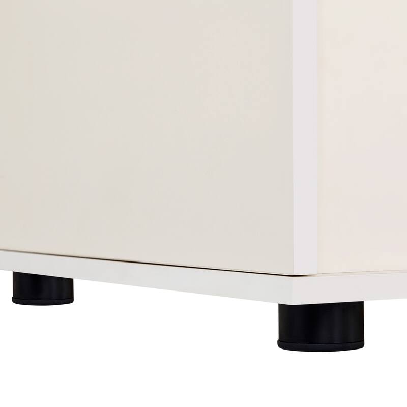 Wood Media Console with Removable Sliding Door, TV Stand with Slatted Doors, Cat-Friendly Compartments