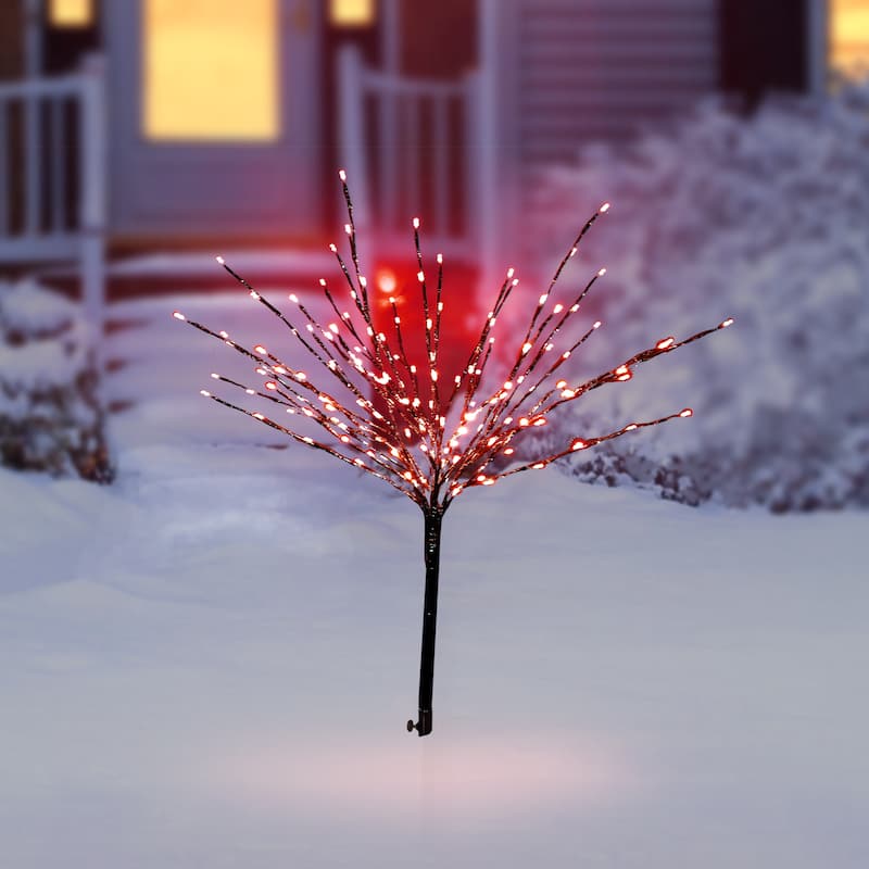 Alpine Corporation 39"H Indoor/Outdoor Metallic Foil Tree Stake Holiday Decoration with Green LED Lights