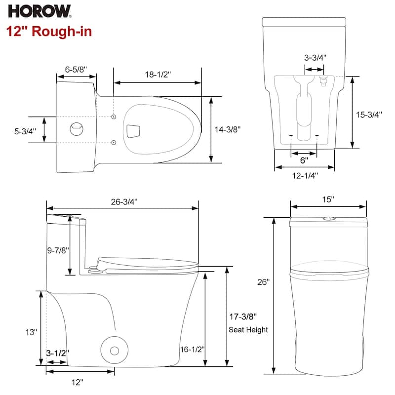 HOROW 1 Piece Dual Flush Elongated Toilet White 0.8 1.28 GPF Seat Included
