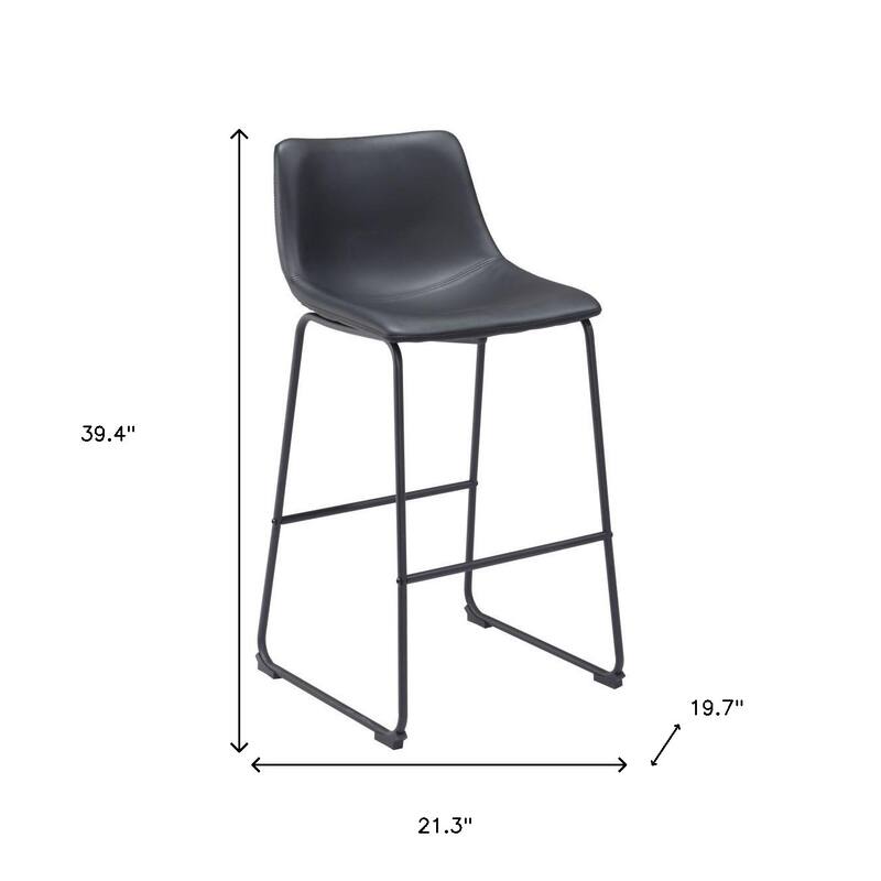 HomeRoots Set of Two 29" Black Faux Leather and Steel Counter Height Bar Chairs