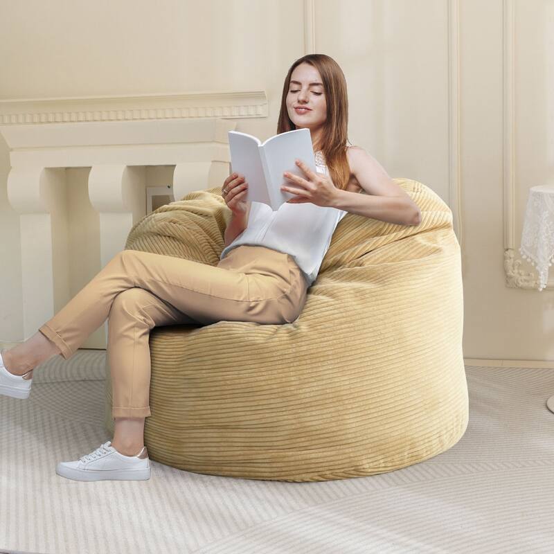 Giant Corduroy Bean Bag Chair & Bed, Convertible Folds from Lazy Chair to Floor Mattress Bed