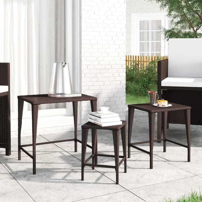 vidaXL Nesting Tables 3 pcs Brown Poly Rattan - 23.6" x 17.7" x 23.6" - Brown