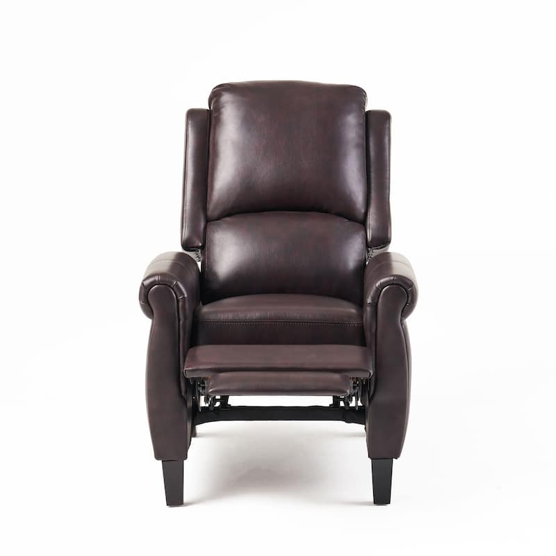 Faux Leather Recliner Chair for Living Room, Mid-Century Modern Pushback Single Lounge Sofa with Thicker Cushion & Wooden Legs
