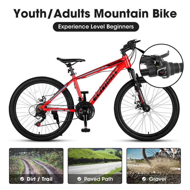 Unisex Mountain Bike - Aluminum Frame, Shimano Gears, Disc Brakes - 24