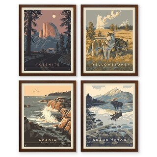 Americanflat Set of 4 National Park Prints by Anderson Design Group - Ready Framed Artwork in 8X10 Mahogany Frames