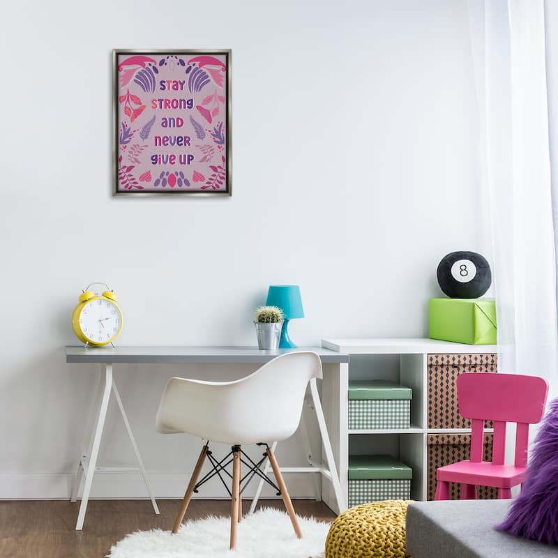 Stupell Never Give Up on Purple Framed Floater Canvas Wall Art Design By Julia Fox