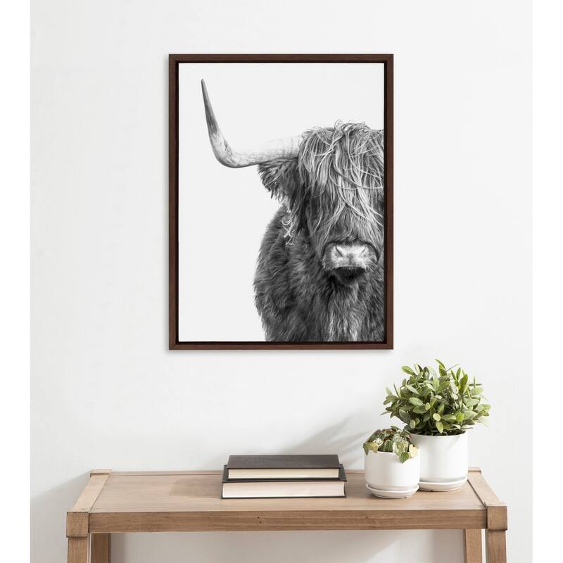 Kate and Laurel Sylvie BW Highland Cow 1 Framed Canvas by Amy Peterson