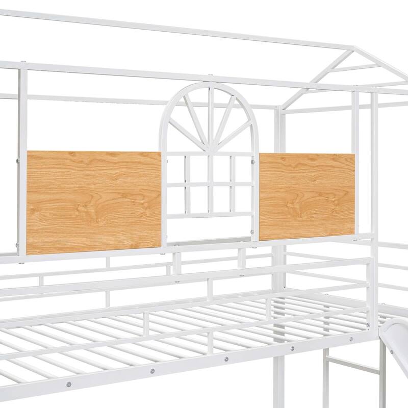 Metal Housebed Bunk Bed with Slide & Storage Stair