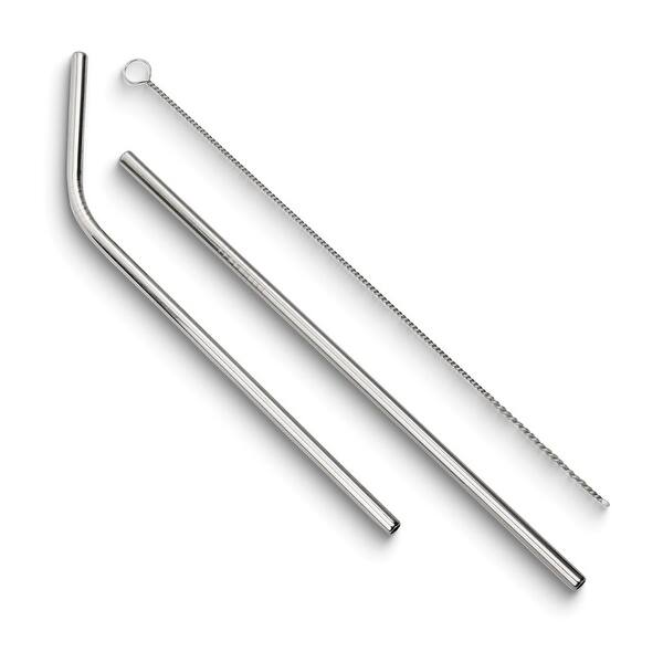 slide 2 of 3, Curata Set of Two Stainless Steel Straws with Cleaning Brush and Water Resistant Pouch