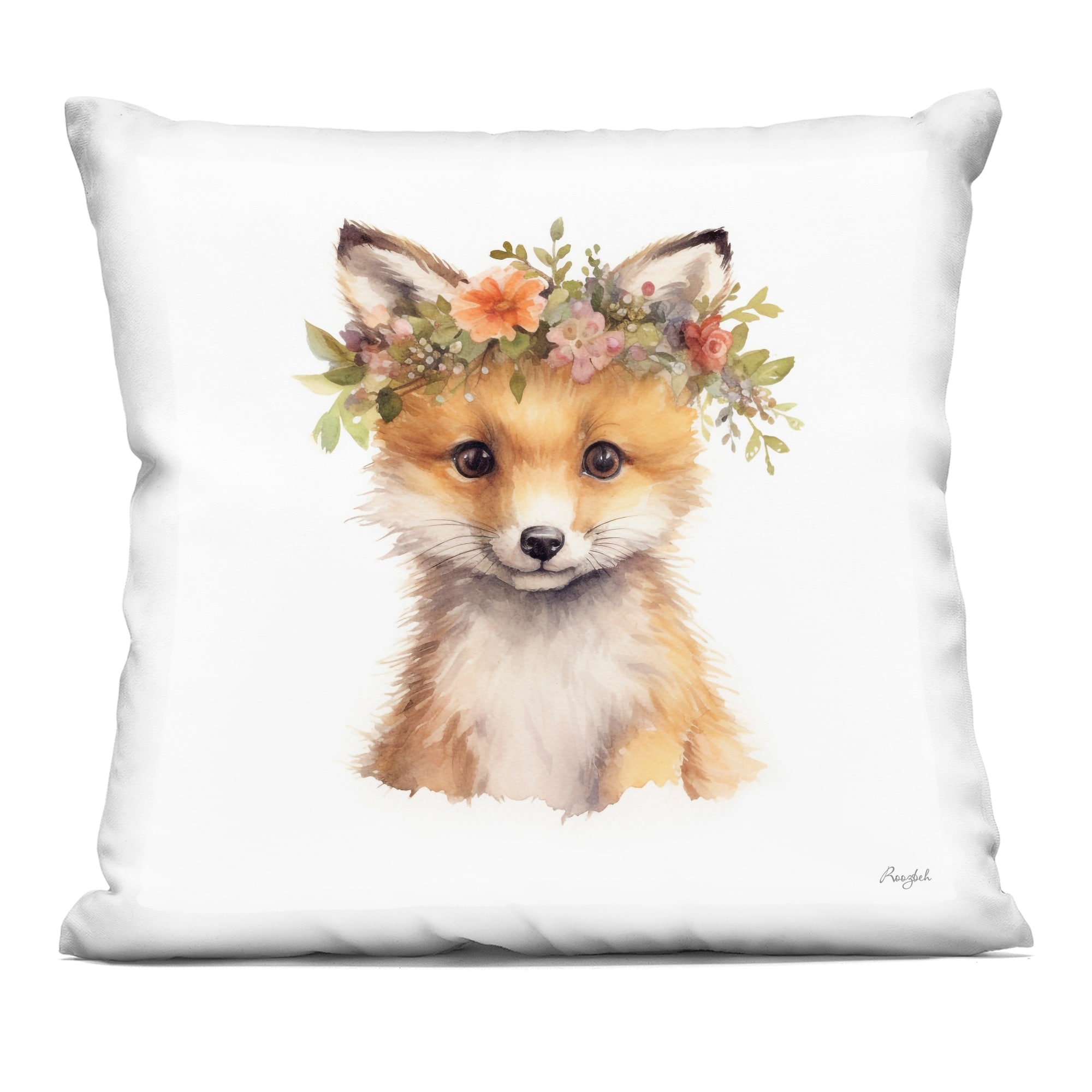 Stupell Woodland Fox Flower Crown Decorative Printed Throw Pillow Design by Roozbeh