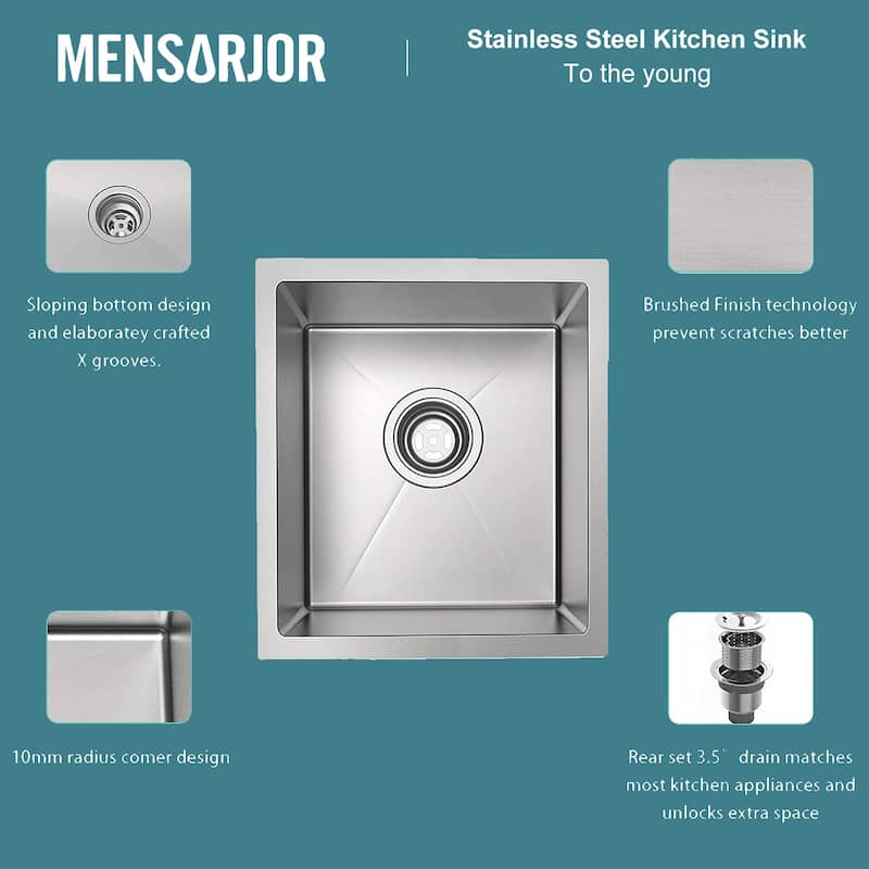 Stainless Steel Single Bowl Undermount Kitchen Sink -27 x 18 x 9-Fregaderos