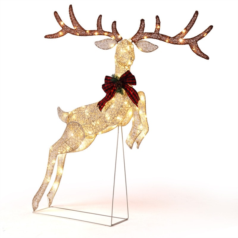 5FT Lighted Jumping Reindeer Christmas Decorations - Gold