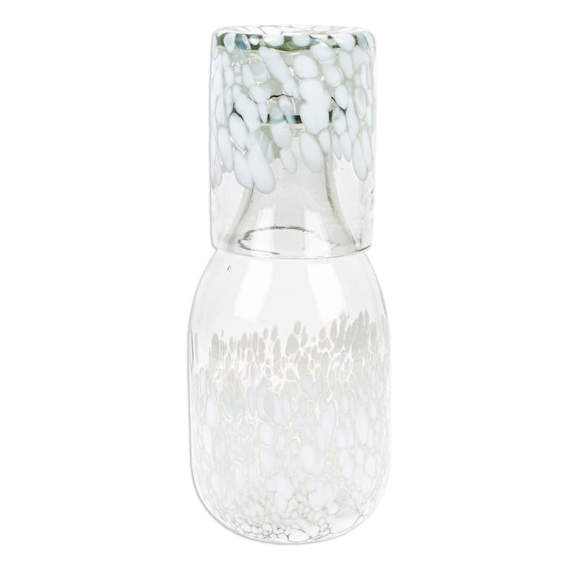 Novica Handmade White Spots Handblown Recycled Glass Carafe And Glass Set (Pair)