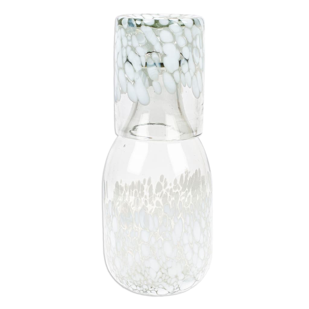 Novica Handmade White Spots Handblown Recycled Glass Carafe And Glass Set (Pair)