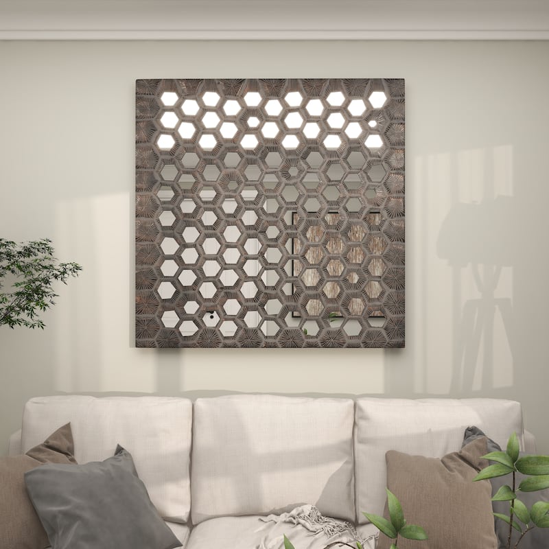 Gray Wooden Handmade Inspired Coral Home Wall Decor with Mirror Backing