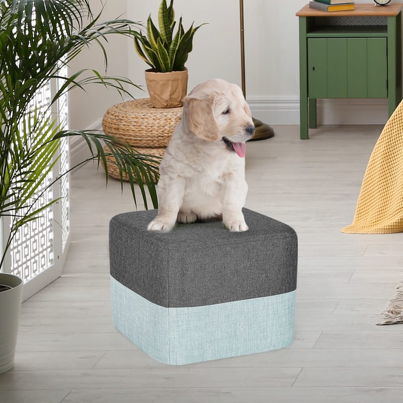 Adeco Square Fabric Ottoman Two-Color Stitching Footrest Stool