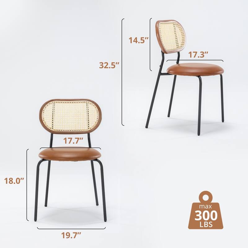 18 in. Rattan Dining Chairs with Faux Leather Seat (set of 2) - 32.48''H X 18.31'' W X 19.88'' D