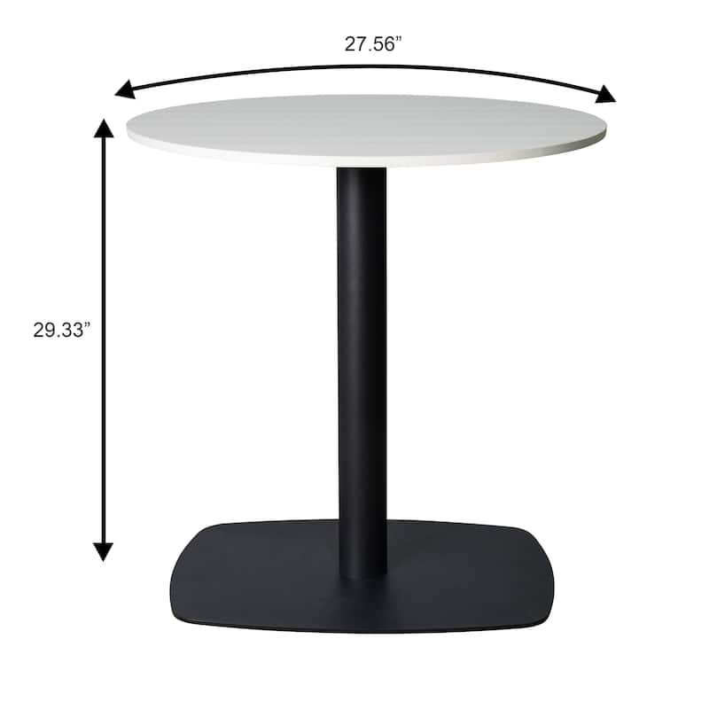 Vail Round Dining Table with 27 in. MDF Tabletop in Black Stainless Steel Square Base Accent Kitchen Table