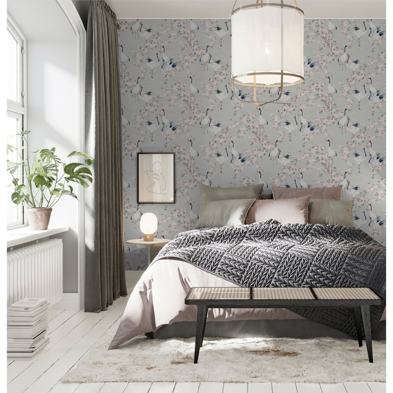 Blossom Crane Natural/Pink Wallpaper