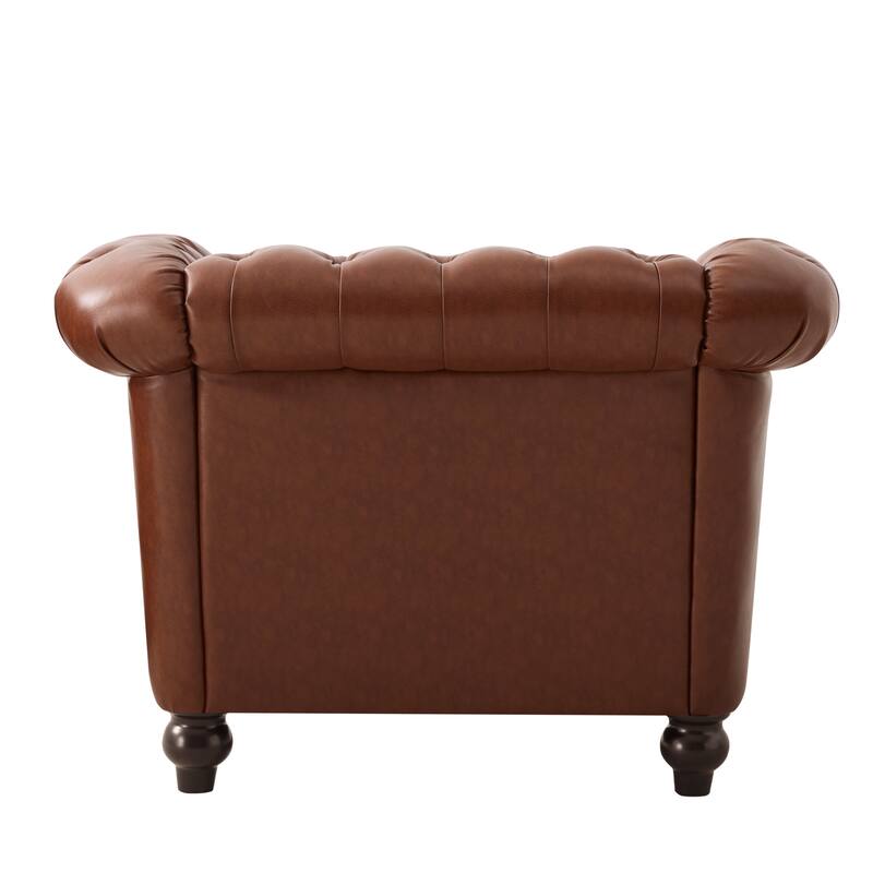 Chesterfield Accent Chairs, Faux Leather Club Chair, Button Tufted Single Sofa Chair with Nailhead Trim, Rolled Arms