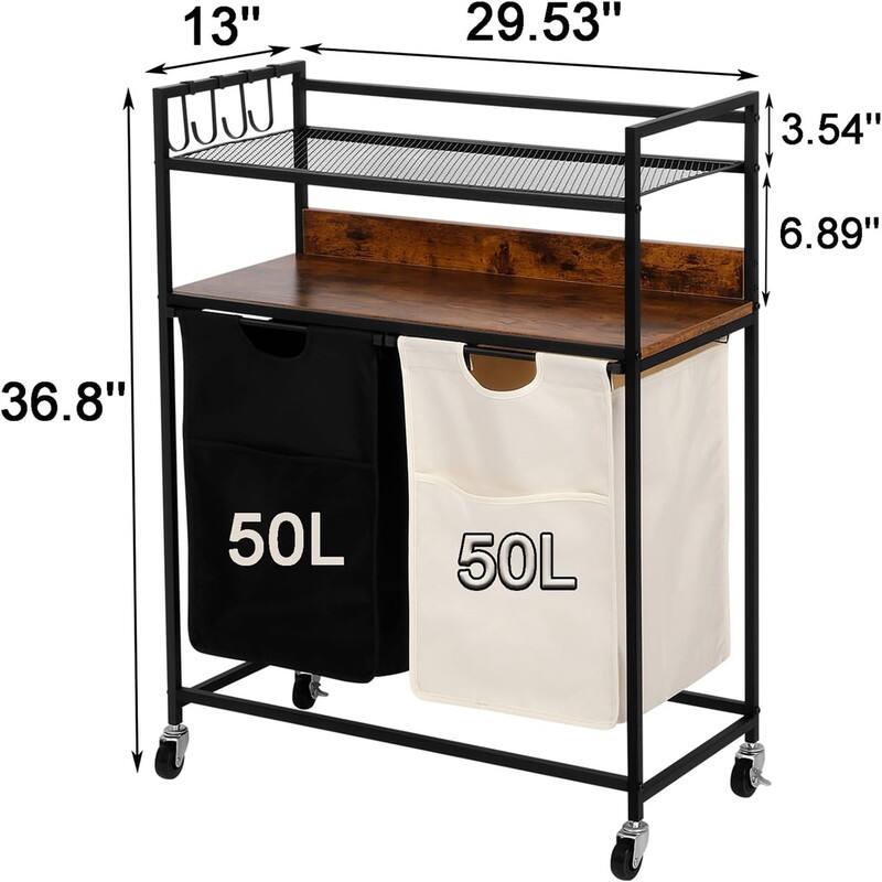 Laundry Hamper with Wheels - 29.53"L x 12.99"W x 36.81"H