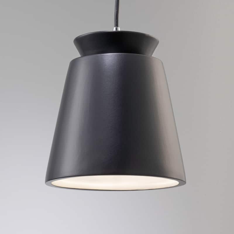 Justice Design Group Radiance Polished Chrome Trapezoid Small Ceramic Pendant with Carbon Matte Black Shade