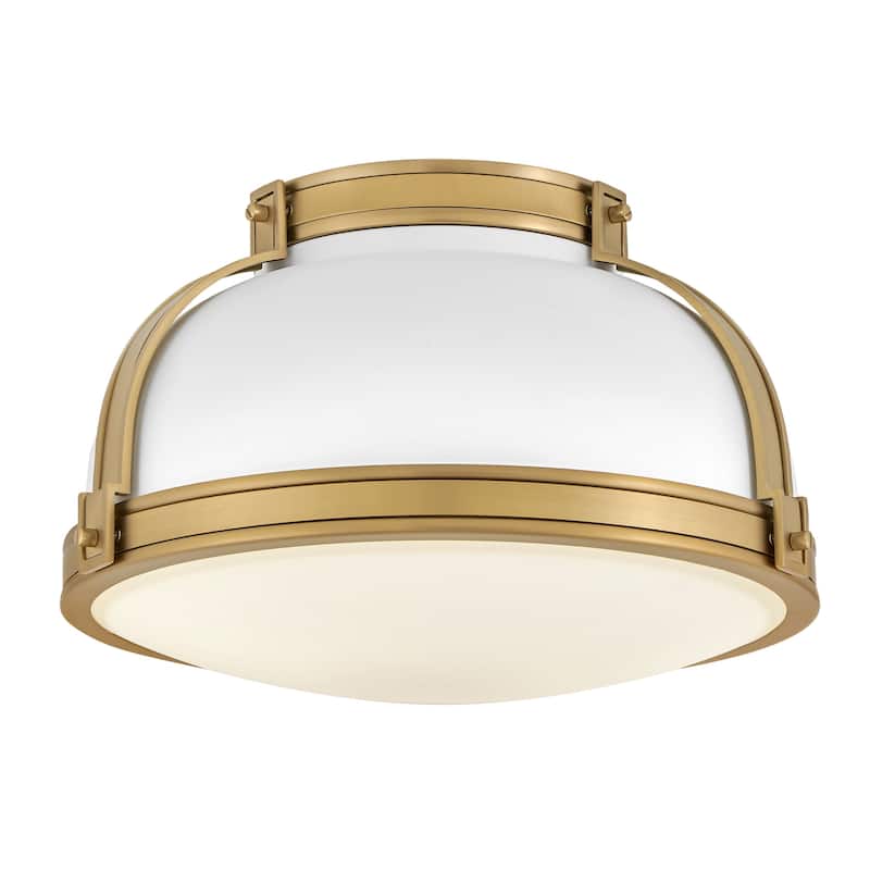 Hinkley Lighting 46351 Barton 2 Light 15" Wide Flush Mount Ceiling - White / Brass