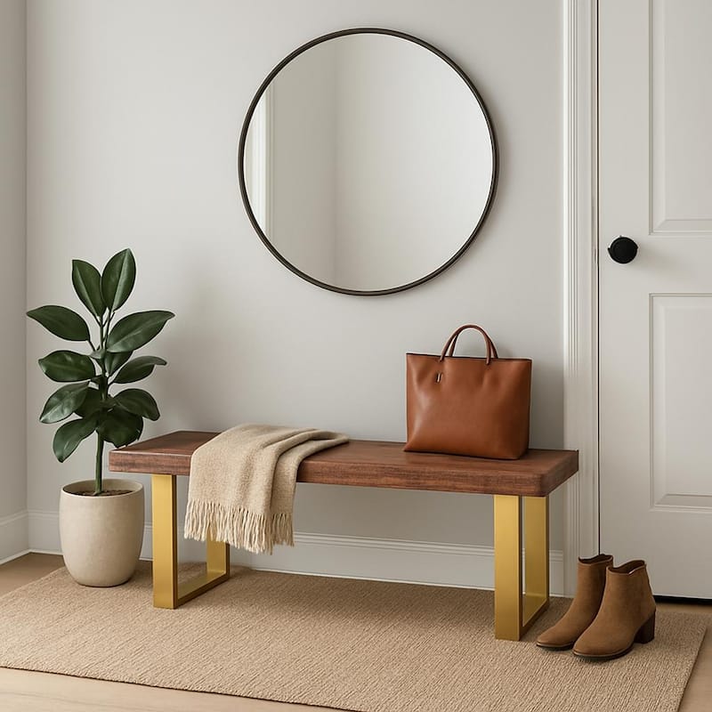 Honey Finish Mango Wood Bench with Brass Legs - 60"