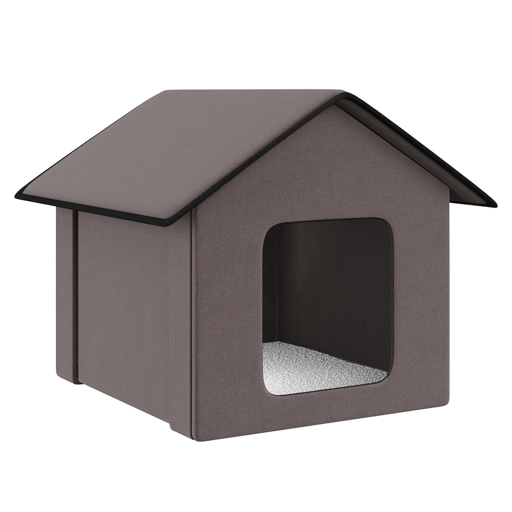 Heated Cat House with Berber Fleece Pad Foldable Outdoor Indoor Shelter Brown Warm Cozy Cat Bed