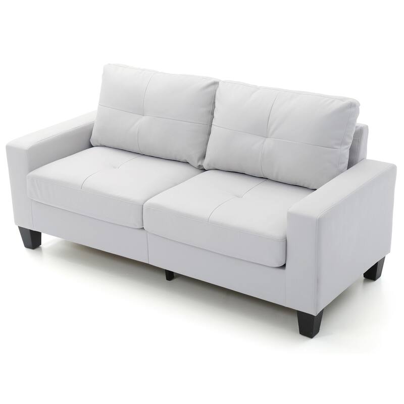 Square Arm Faux Leather Tufted Straight Sofa - 71" - White