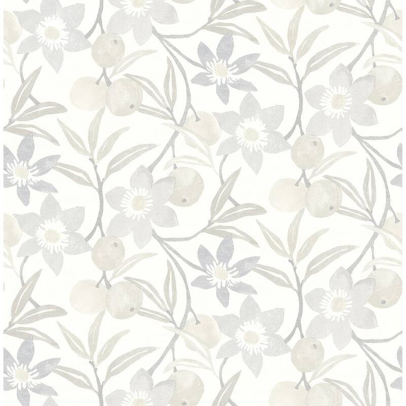 Chesapeake Passiflora Grey Fruit and Floral Wallpaper