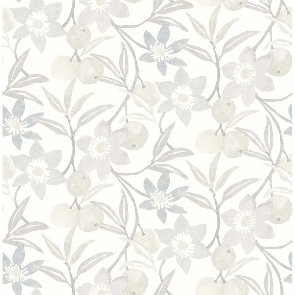 Chesapeake Passiflora Grey Fruit and Floral Wallpaper