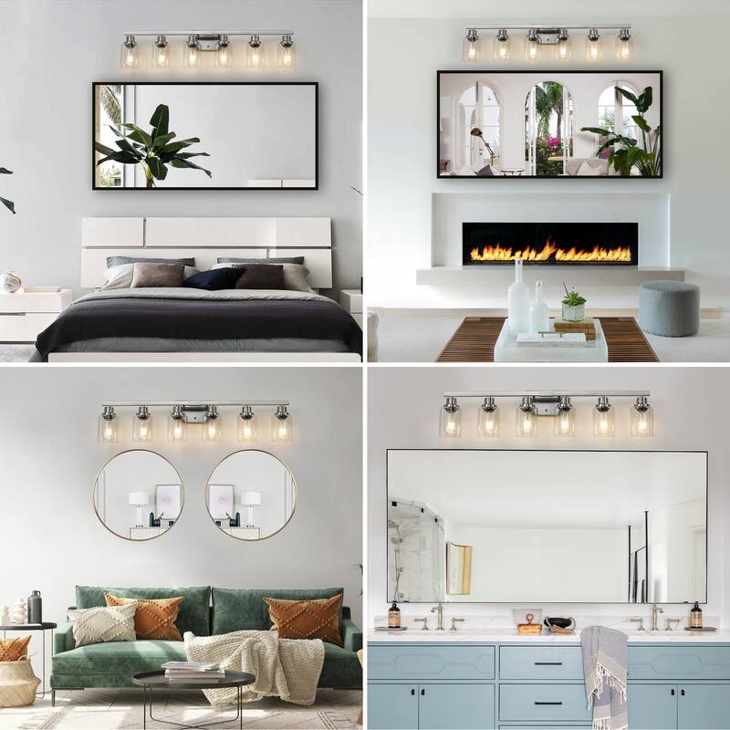 37" 6-Light Vanity Light with Clear Glass Shades, Modern Iron Metal Bathroom Wall Fixture for Mirror(No Bulbs)