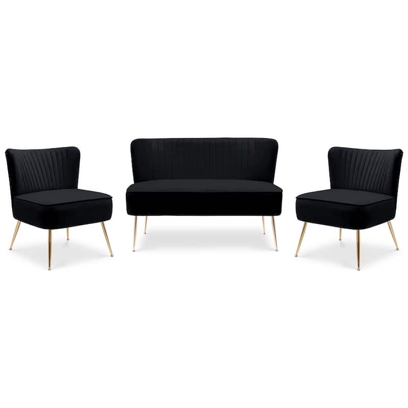 Farrah Upholstered Velvet Polyester Living Room Set With 25 inch Accent Chairs (3-Piece)