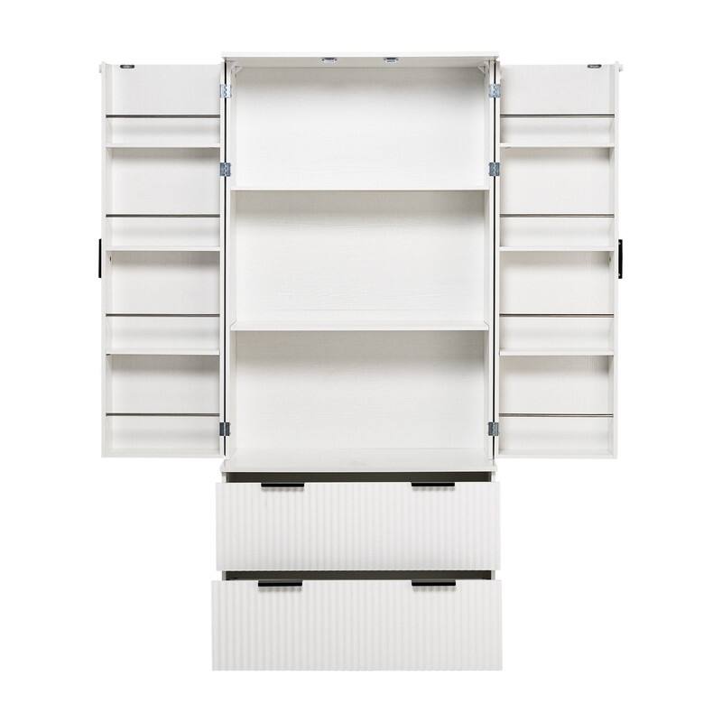 72" Fluted Kitchen Pantry Cabinet, Freestanding Cupboard Storage Cabinet with 2 Drawers for Smart Organization
