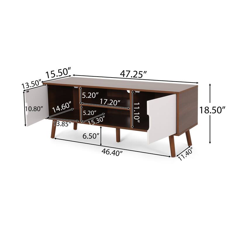 Mid-Century Modern White and Walnut TV Stand with 3 Drawers for TVs Up to 49"