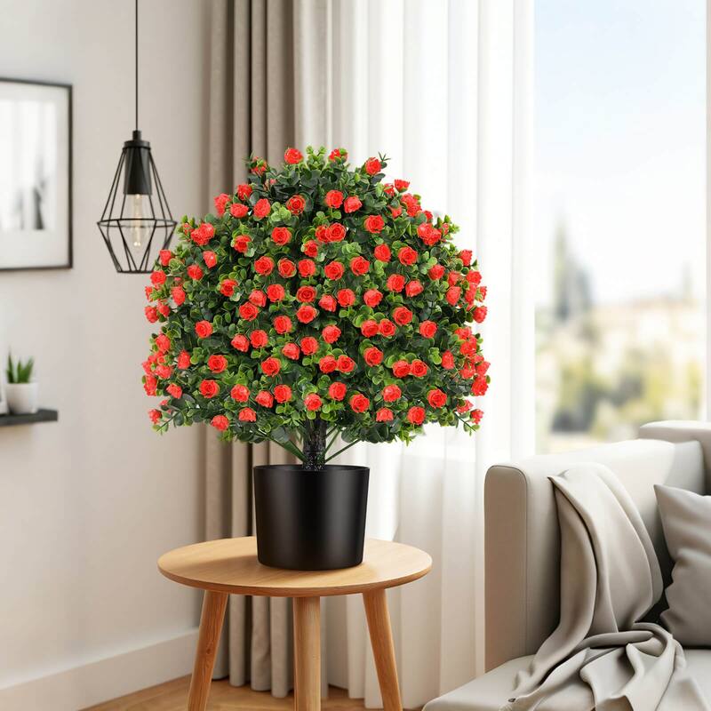 Costway 2 Pack Artificial Rose Topiary Ball Tree Faux Shrub Bushes - Green & Red & Black - See Details