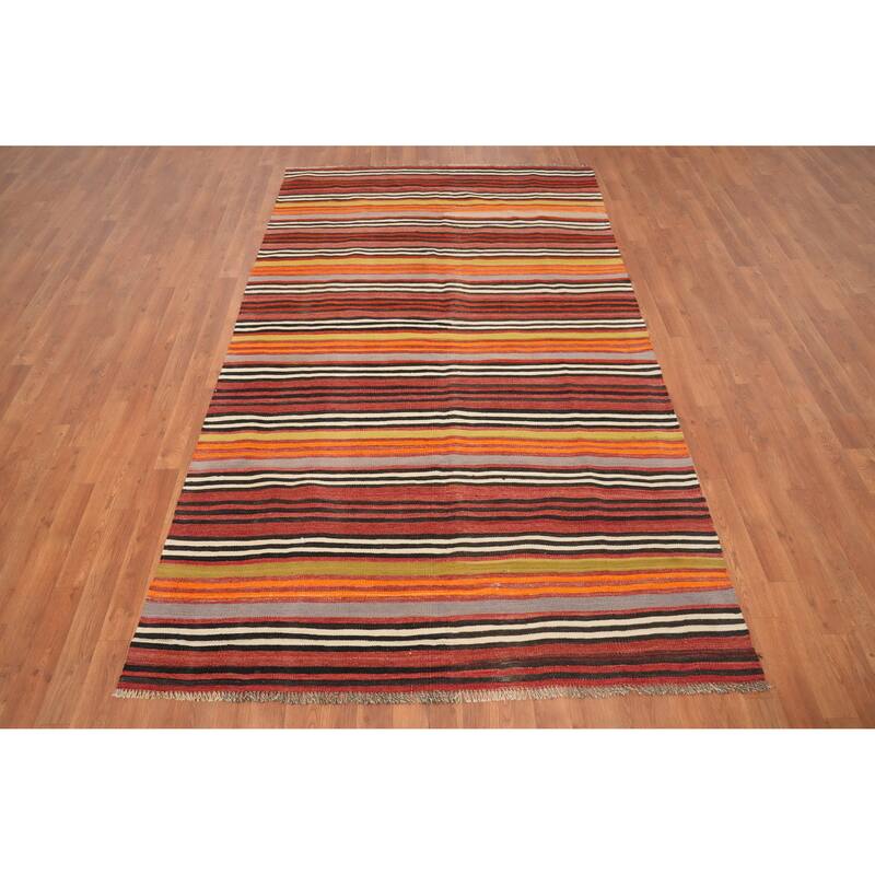 Hand Woven Oriental 100% Wool Carpet Southwestern Geometric Multi-Colored Kilim Area Rug - 8' 7'' X 5' 1''