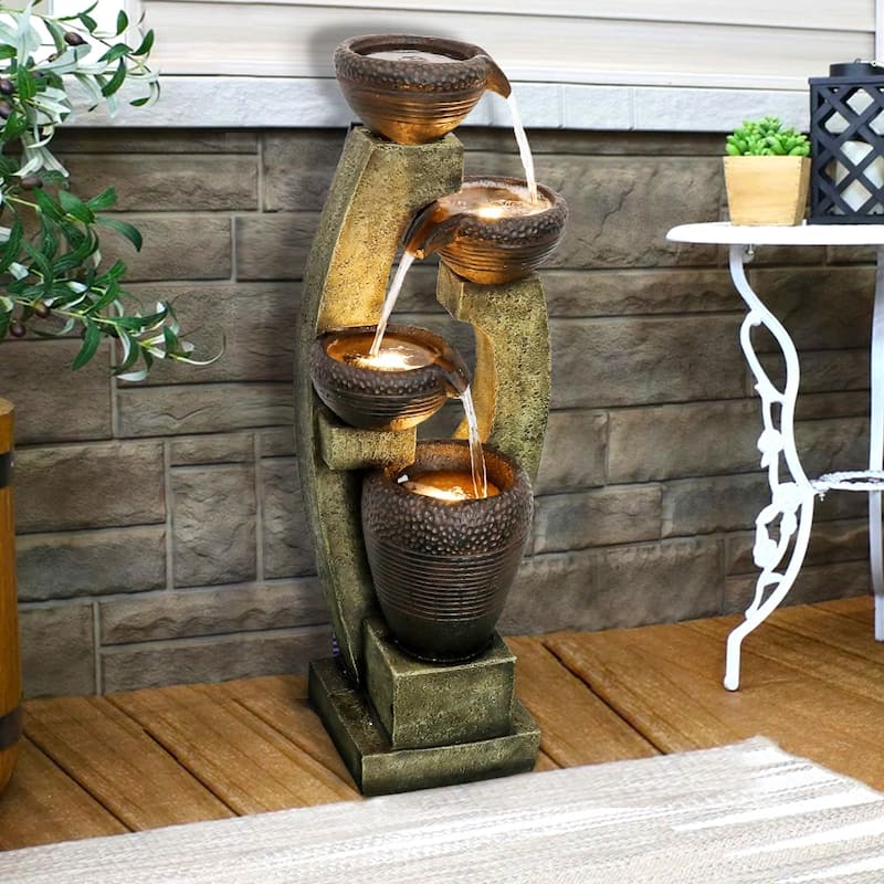 40in Modern Indoor Water Fountain w/Lights Waterfall Feature for Home