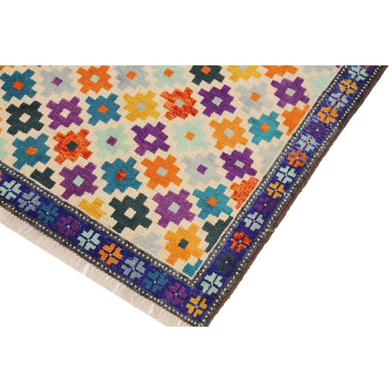 Eclectic Balochi Bernal Beige/Blue Hand Knotted Wool Rug - 5'10'' x 7'10''