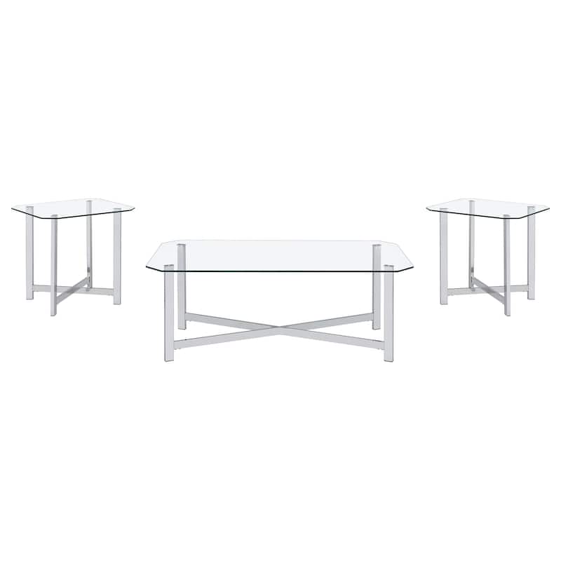 Cronin Tempered Glass Top Coffee Table Set Chrome