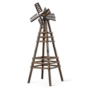 6FT Wood Windmill Backyard Garden Decoration Weathervane