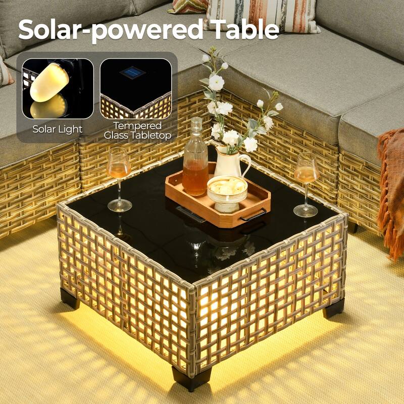 HOOOWOOO 9-piece Wicker Outdoor Patio Conversation Set with LED Coffee Table