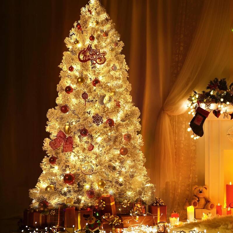Snow Flocked Artificial Christmas Tree, with Metal Stand